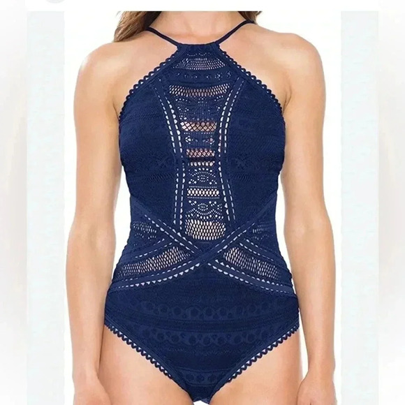 BECCA Color Play High Neck One-Piece Blue Small - Picture 1 of 7